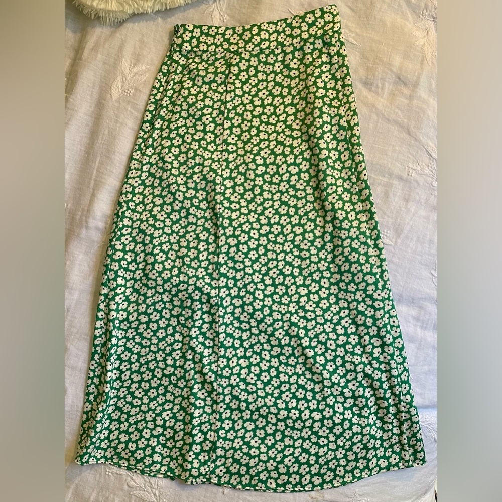 Green floral loft silk maxi skirt